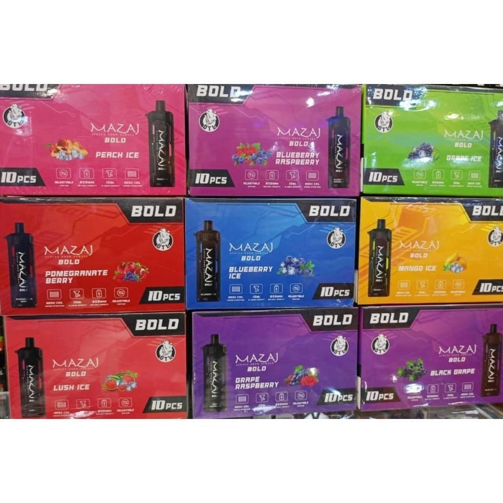 جهاز فيب شيشة مزاج بولد 4000 شفطة 10 نيكوتين عدة نكهات استخدام مره واحده MAZAJ BOLD
