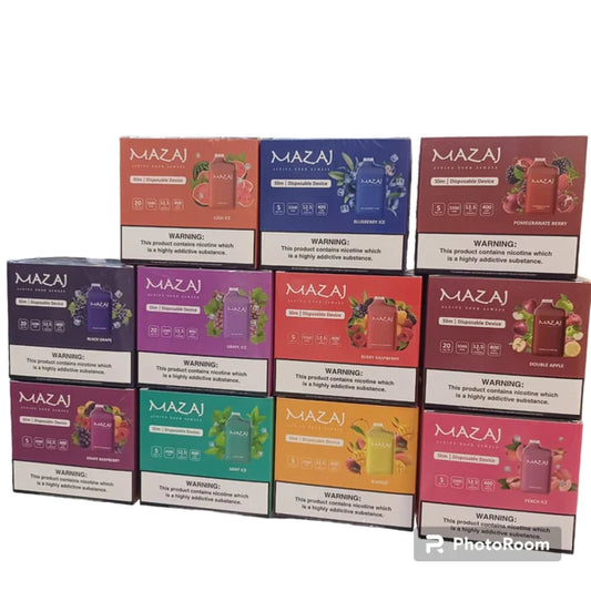 MAZAJ SLIM سحبة سيجارة مزاج سليم 5500 شفطة 20 نيكوتين عدة نكهات استخدام مره واحده