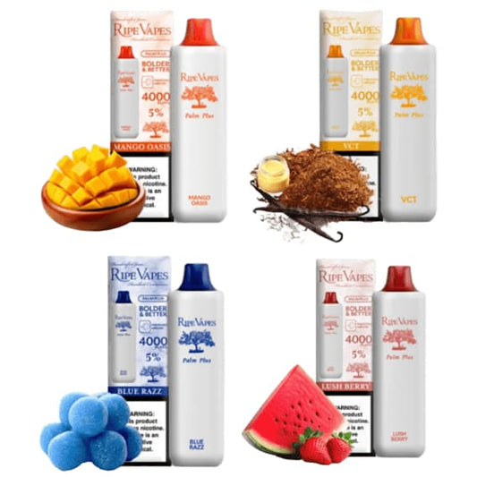 RIPE VAPES PALM PLUS سحبة سيجارة عدة نكهات بالم بلس رايب فيب 4000 شفطة 50 نيكوتين استخدام مره واحده